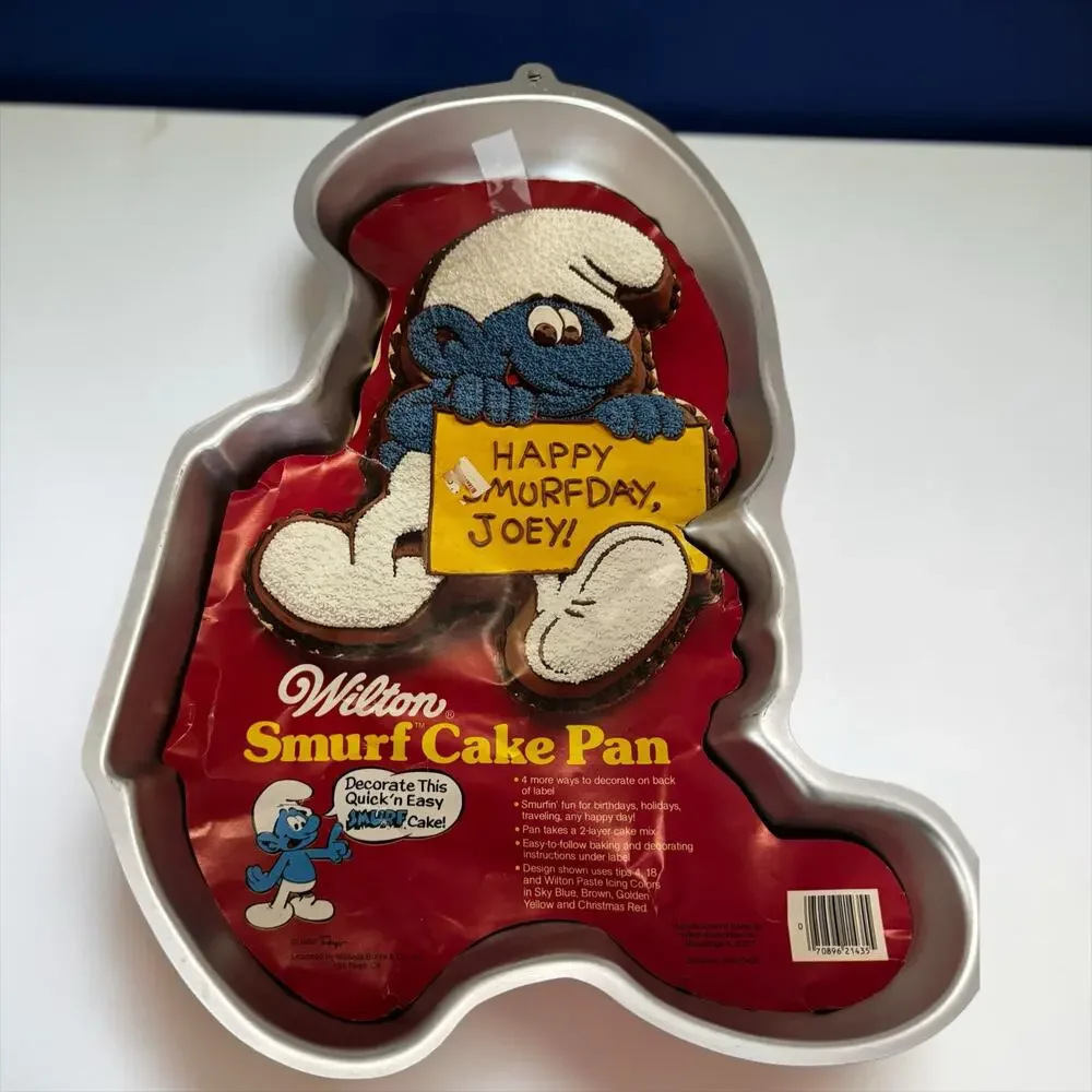 Vintage 1983 Wilton Smurf Cake Pan Holding Sign #2105-5435 Peyo Complete